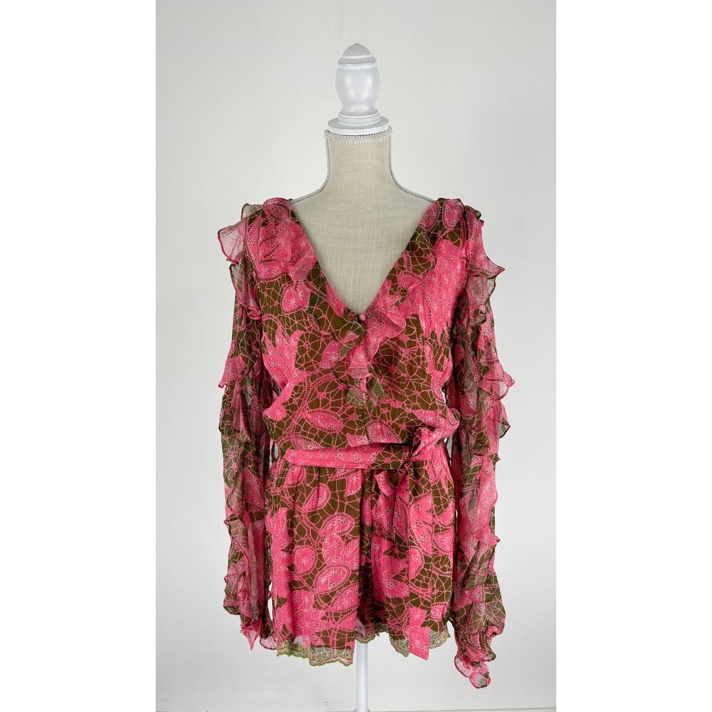 Hemant And Nandita Long Sleeve Pakhi Romper Womens Size Medium Pink New Green - Picture 4 of 15